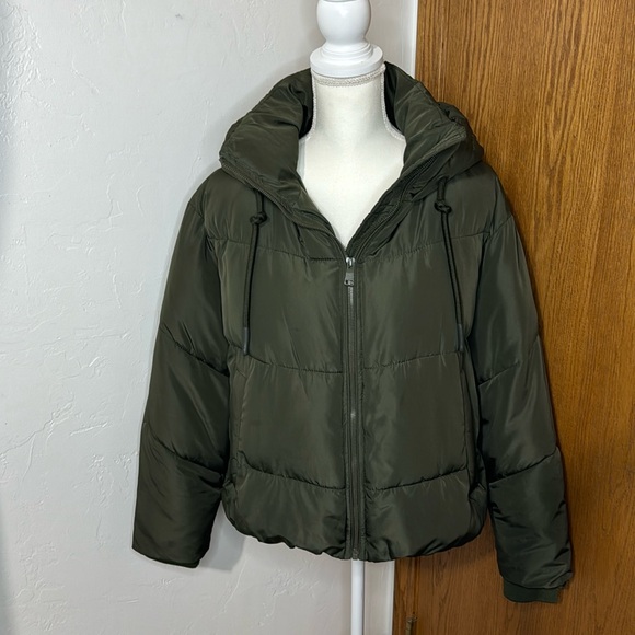 Zara olive quilted puffer anorak jacket size M - Picture 3 of 13